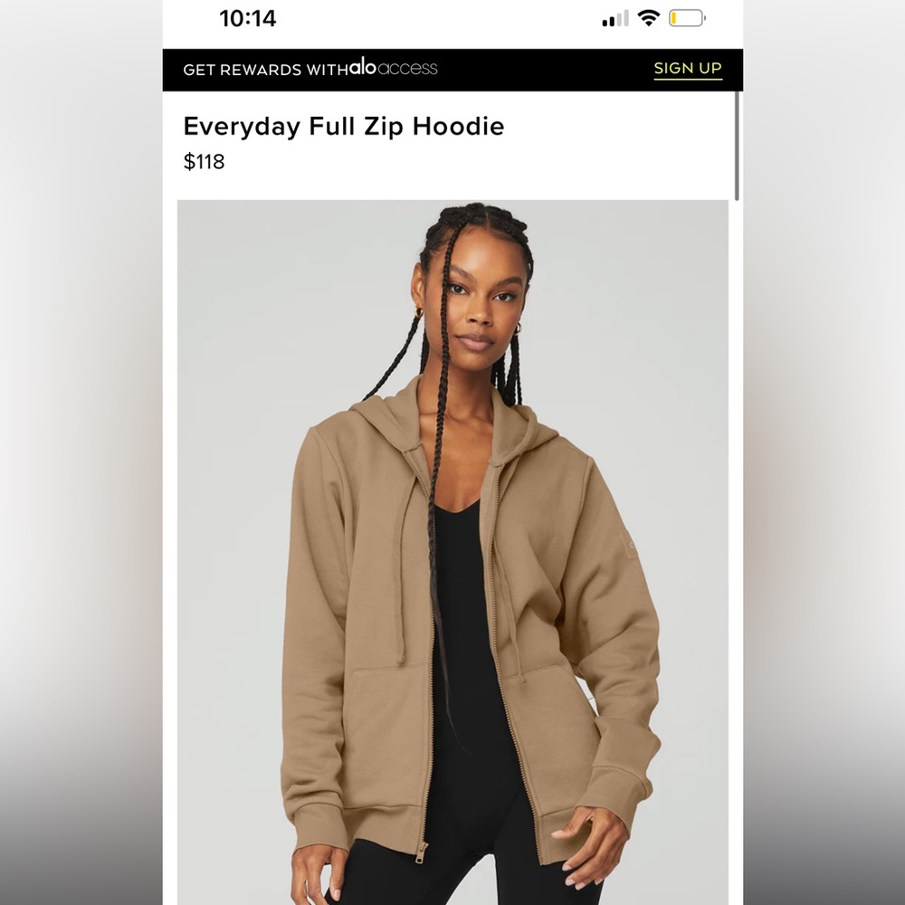 Alo Everyday Full Zip Hoodie Chocolate Brown